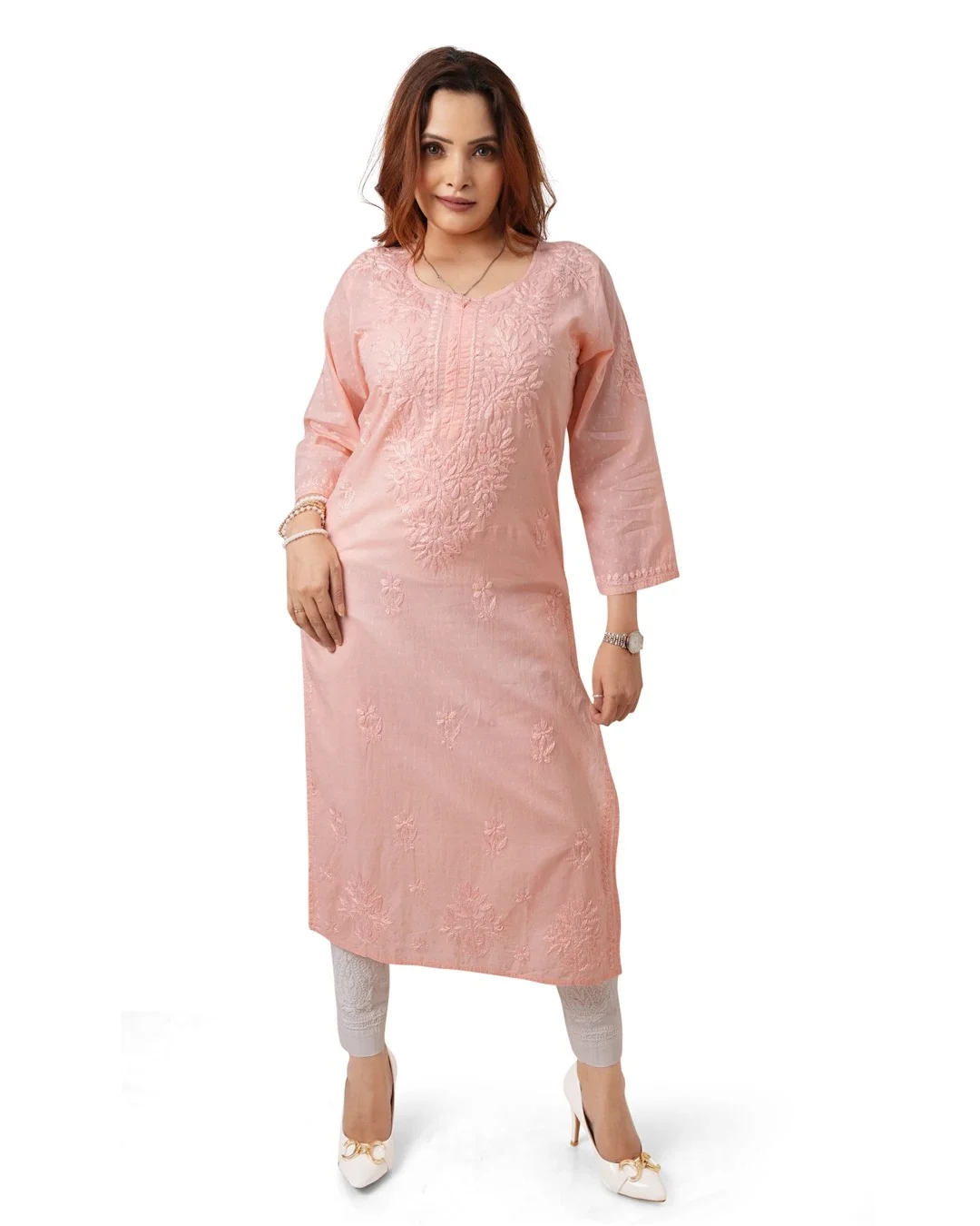 Blush Peach Embroidered Kurti